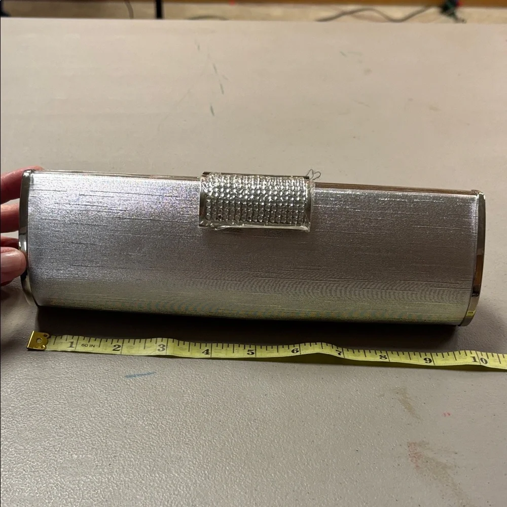 Chic Silver Clutch with Rhinestone Accent